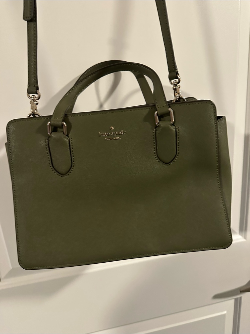 kate spade Olive Green Leather Top-Handle Satchel with Matching Wallet